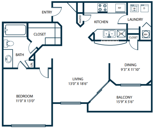 the floor plan for a two bedroom apartment at The Palm Haven