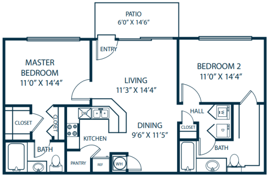 the floor plan for a two bedroom apartment at The Palm Haven