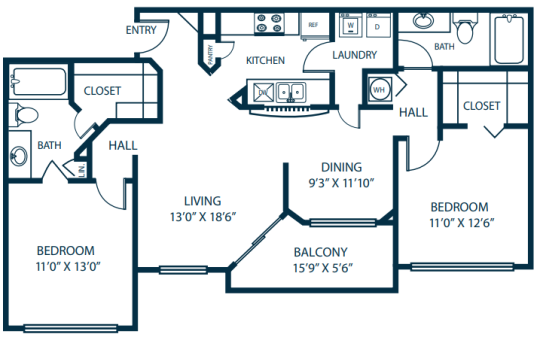 the floor plan for a two bedroom apartment at The Palm Haven