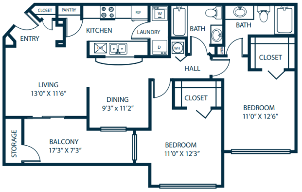 the floor plan for a two bedroom apartment at The Palm Haven