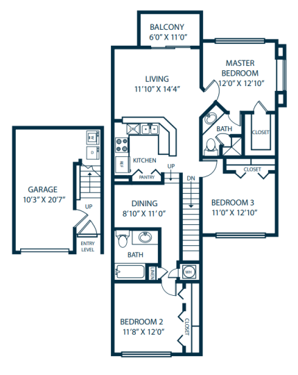 the floor plan for a two bedroom apartment at The Palm Haven