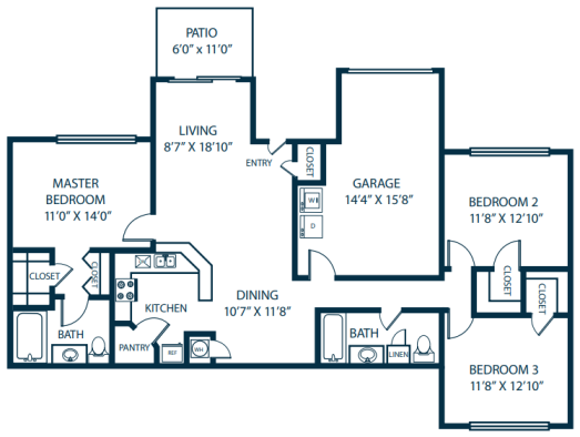 the floor plan for a two bedroom apartment at The Palm Haven