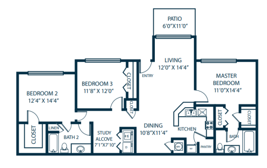 the floor plan for a two bedroom apartment at The Palm Haven