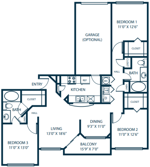 the floor plan for a two bedroom apartment at The Palm Haven