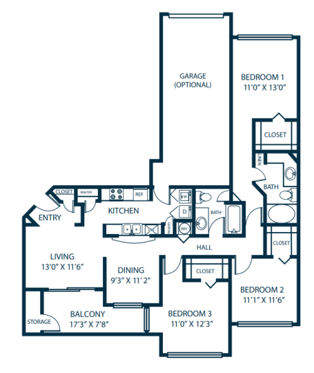 the floor plan for a two bedroom apartment at The Palm Haven