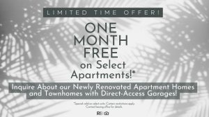 one month free on select new apartments at The Palm Haven